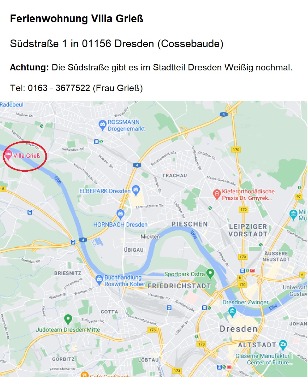 Karte Ferienwohnung Villa Grieß